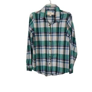Thread & Supply Shirt Women's M Green Plaid  Flannel Causal Soft Relaxed Minimal